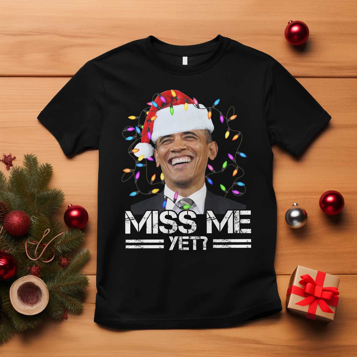 Funny Christmas Obama T Shirt Funny Santa Xmas Light - Wonder Print Shop