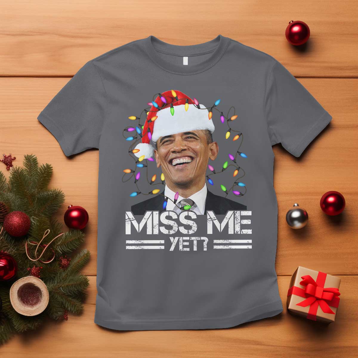 Funny Christmas Obama T Shirt Funny Santa Xmas Light - Wonder Print Shop