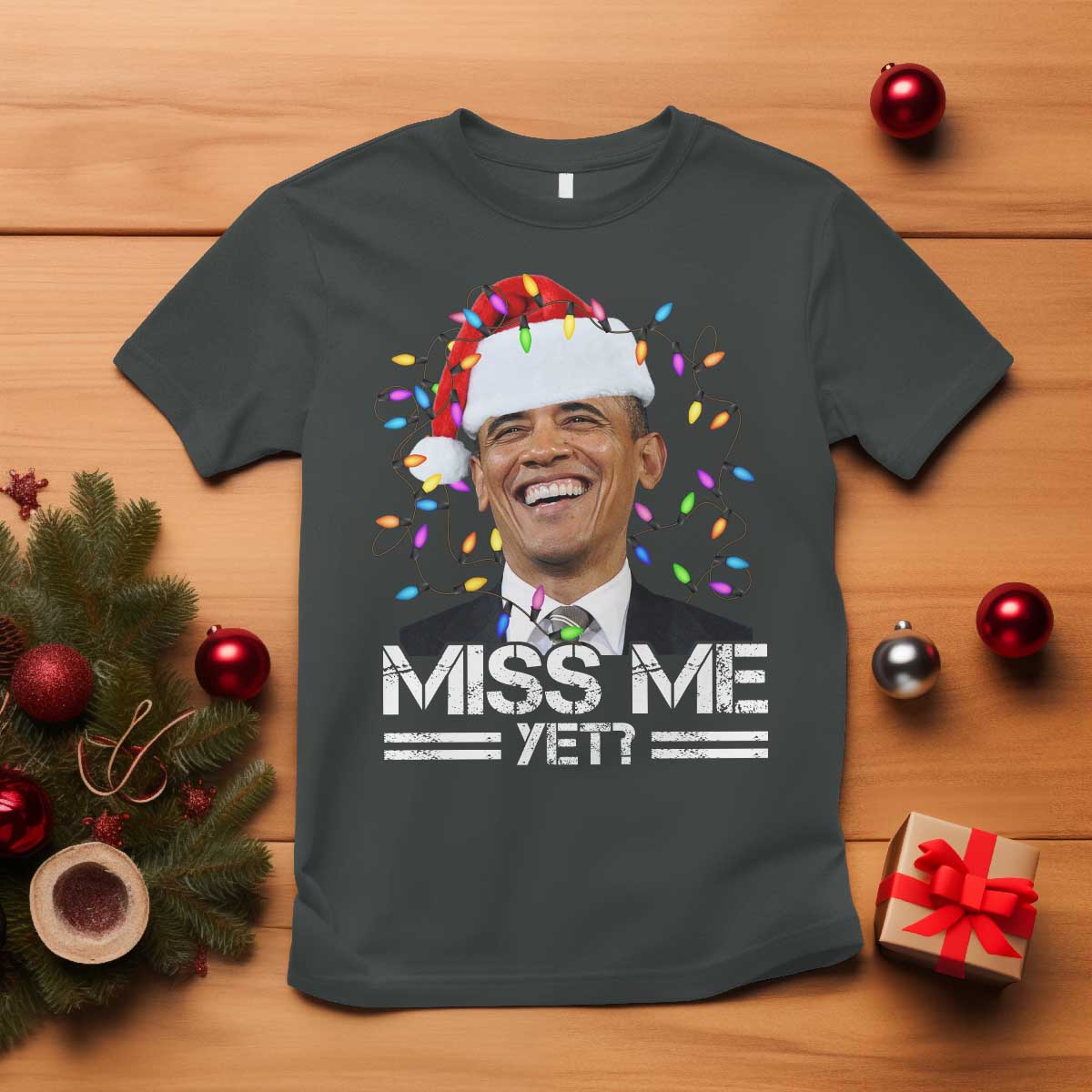 Funny Christmas Obama T Shirt Funny Santa Xmas Light - Wonder Print Shop
