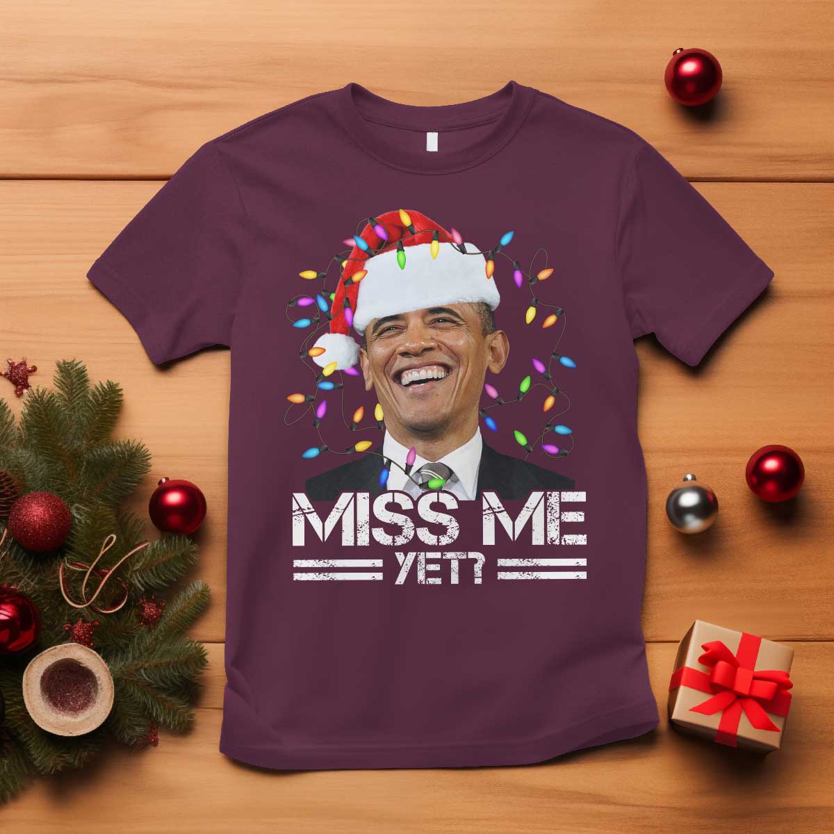 Funny Christmas Obama T Shirt Funny Santa Xmas Light - Wonder Print Shop