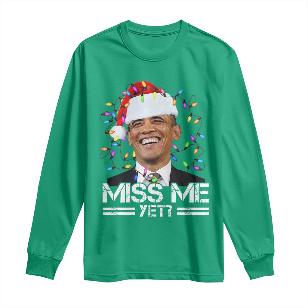 Funny Christmas Obama Long Sleeve Shirt Funny Santa Xmas Light - Wonder Print Shop