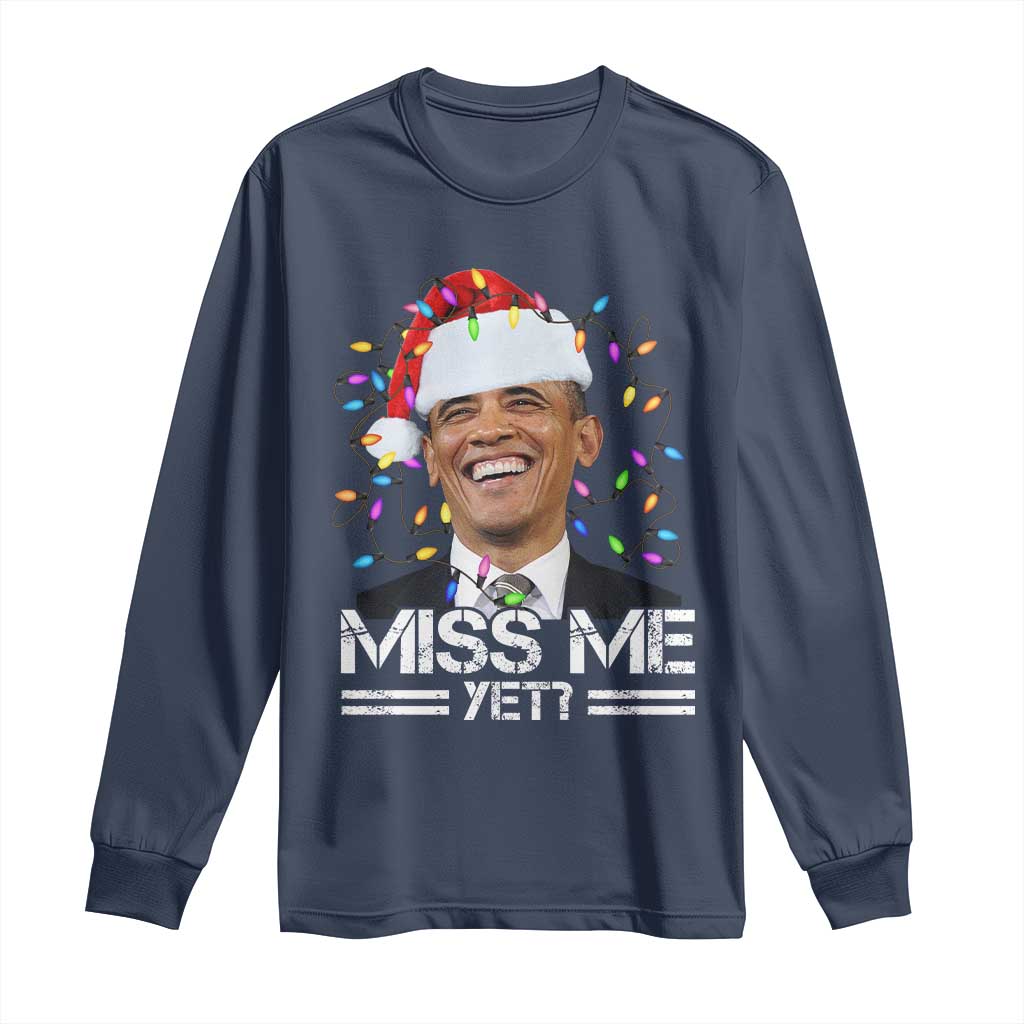 Funny Christmas Obama Long Sleeve Shirt Funny Santa Xmas Light - Wonder Print Shop