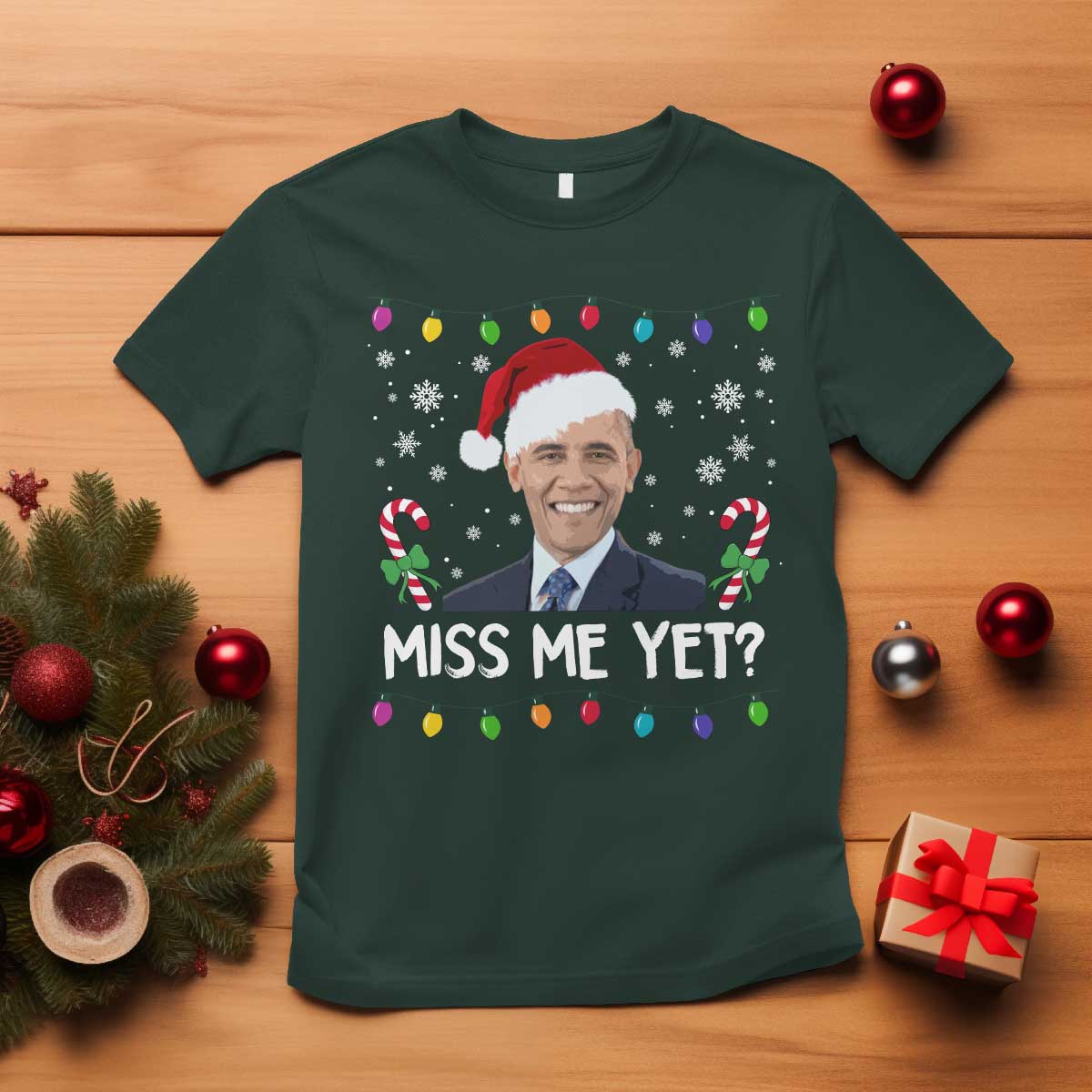 Funny Obama Ugly Xmas T Shirt Funny Santa Xmas Light - Wonder Print Shop