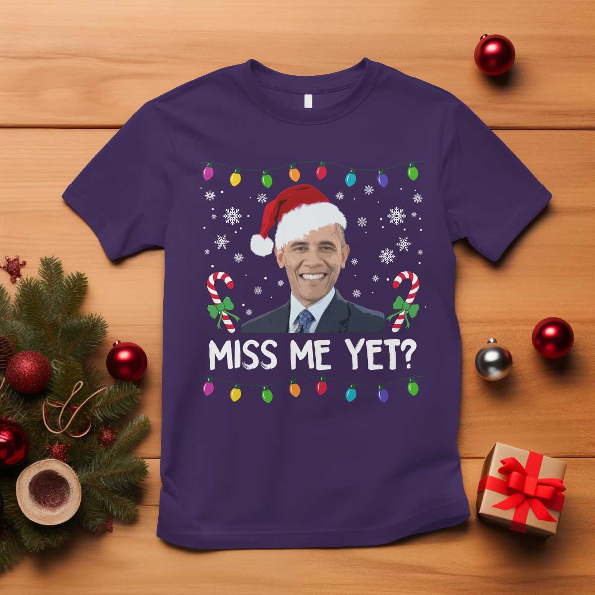 Funny Obama Ugly Xmas T Shirt Funny Santa Xmas Light - Wonder Print Shop