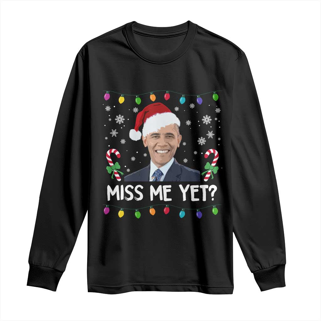 Funny Obama Ugly Xmas Long Sleeve Shirt Funny Santa Xmas Light - Wonder Print Shop