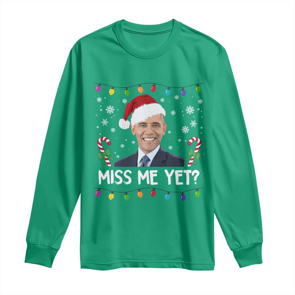 Funny Obama Ugly Xmas Long Sleeve Shirt Funny Santa Xmas Light - Wonder Print Shop
