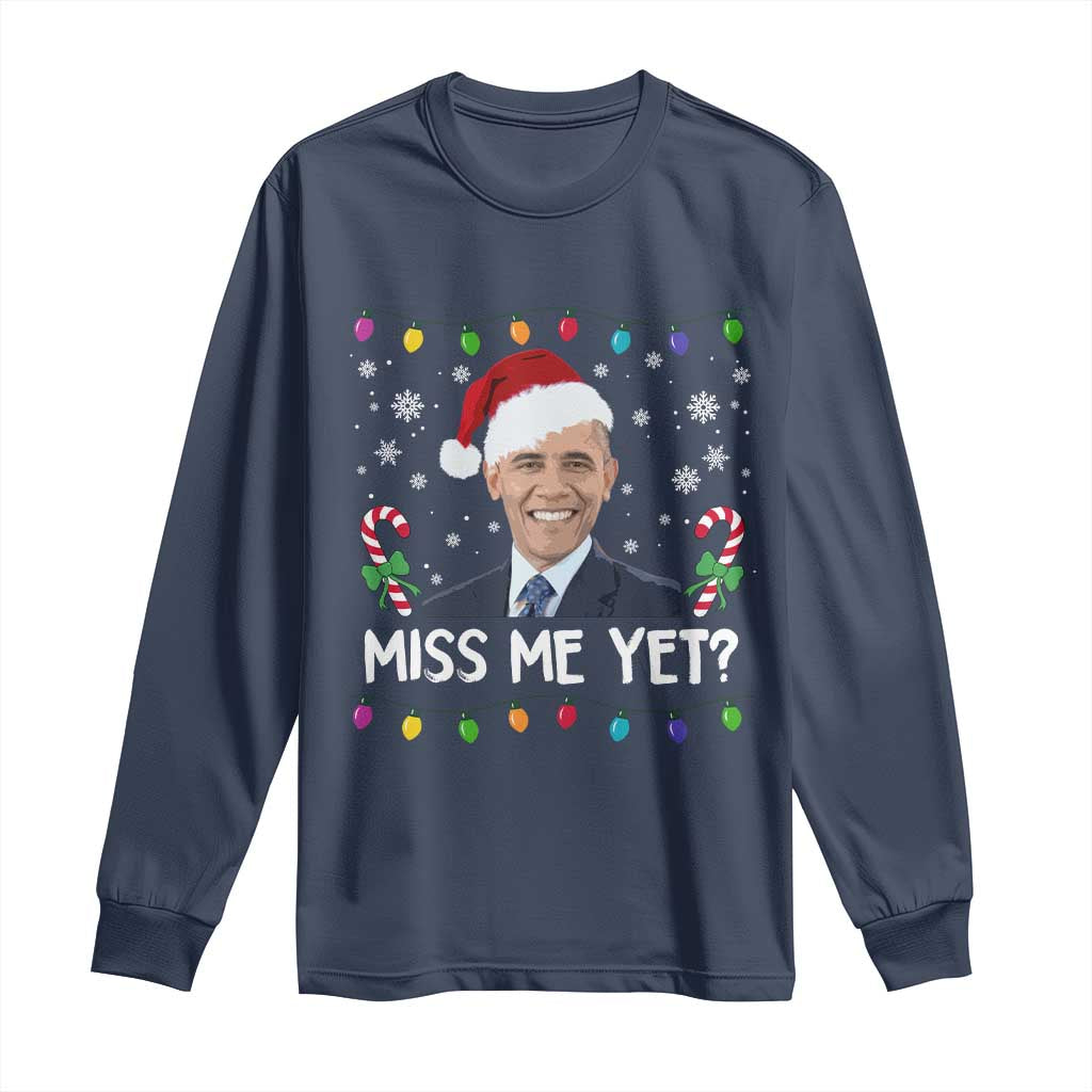 Funny Obama Ugly Xmas Long Sleeve Shirt Funny Santa Xmas Light - Wonder Print Shop