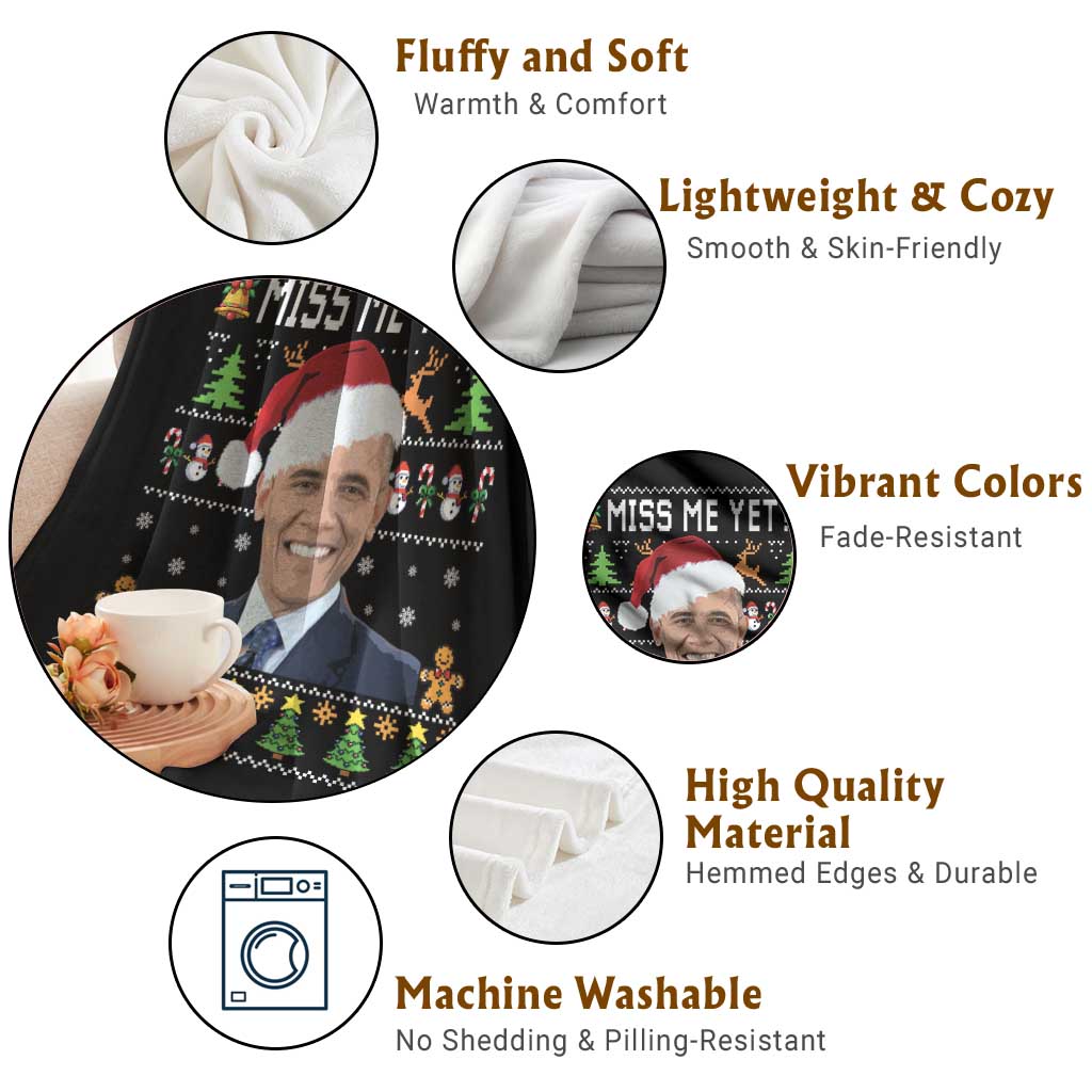 Funny Obama Ugly Xmas Throw Blanket Miss Me Yet Pajamas Ugly - Wonder Print Shop