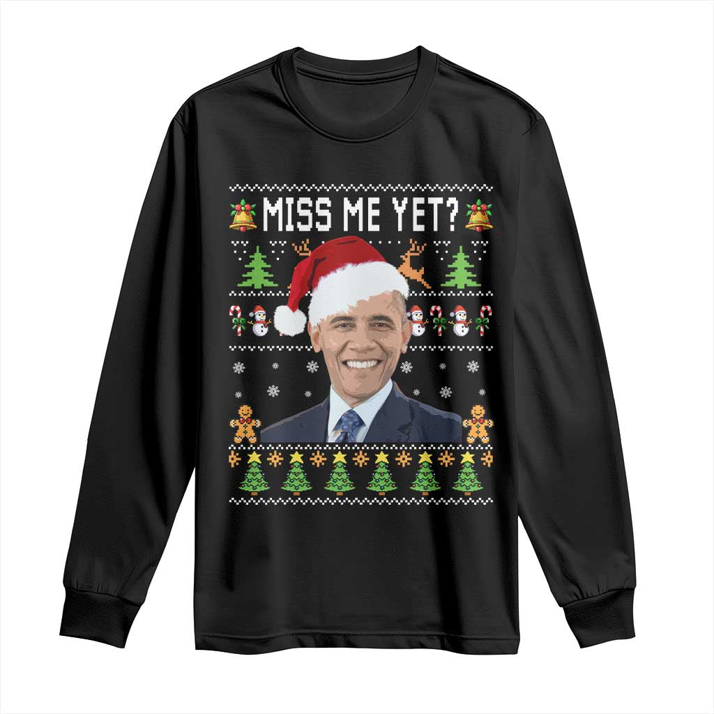 Funny Obama Ugly Xmas Long Sleeve Shirt Miss Me Yet Pajamas Ugly - Wonder Print Shop
