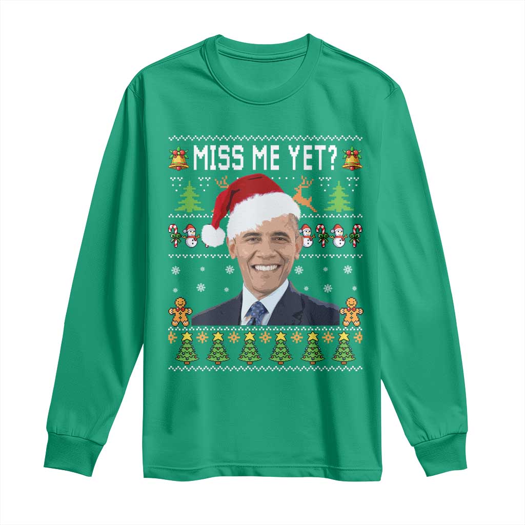 Funny Obama Ugly Xmas Long Sleeve Shirt Miss Me Yet Pajamas Ugly - Wonder Print Shop