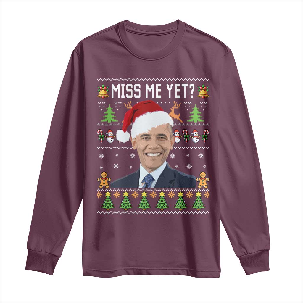 Funny Obama Ugly Xmas Long Sleeve Shirt Miss Me Yet Pajamas Ugly - Wonder Print Shop