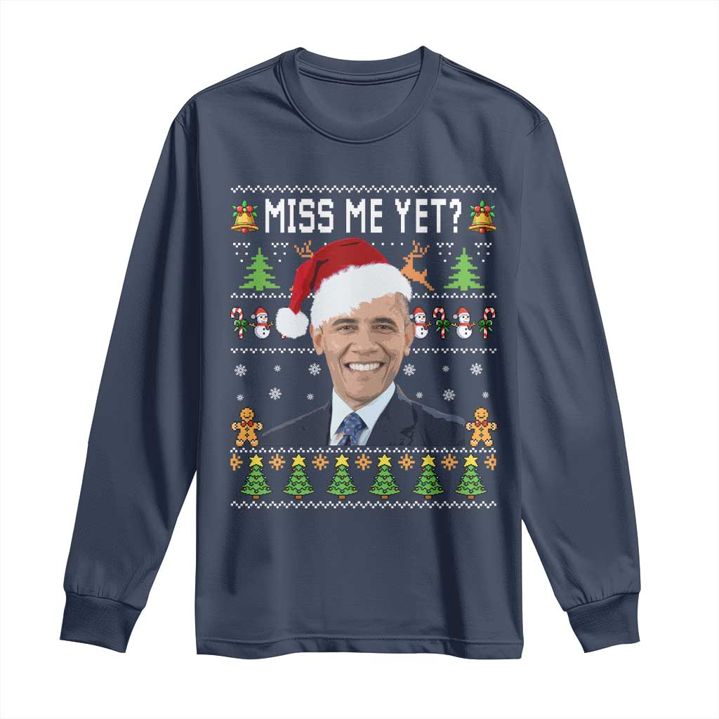 Funny Obama Ugly Xmas Long Sleeve Shirt Miss Me Yet Pajamas Ugly - Wonder Print Shop