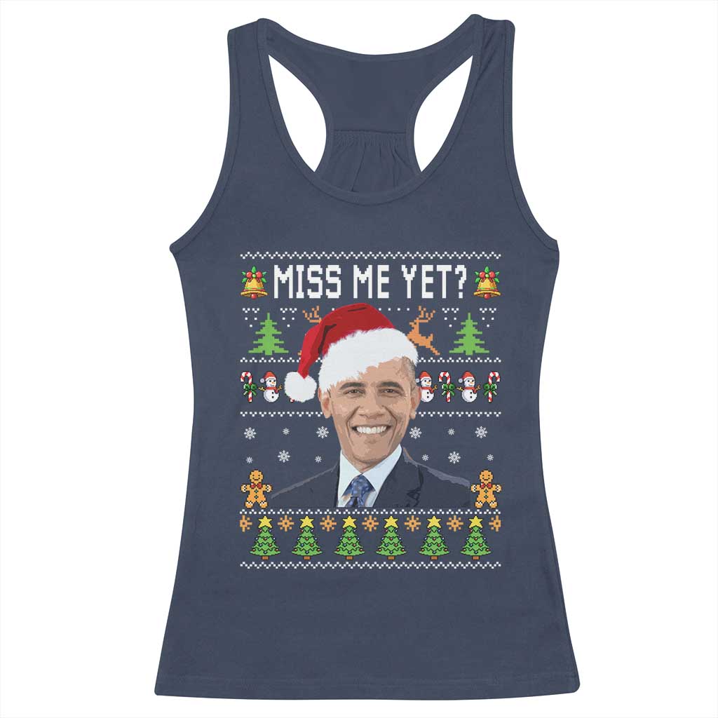 Funny Obama Ugly Xmas Racerback Tank Top Miss Me Yet Pajamas Ugly - Wonder Print Shop
