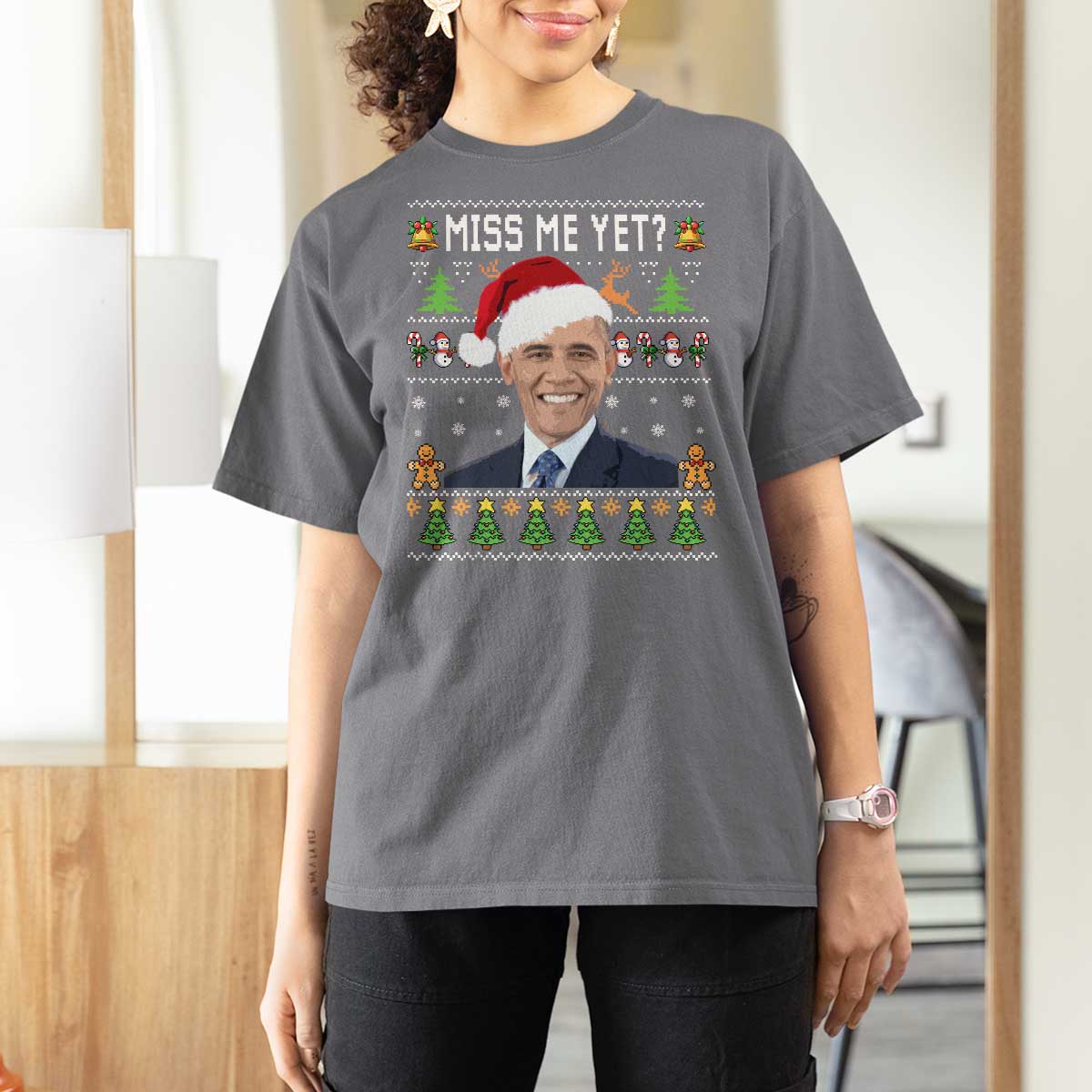 Funny Obama Ugly Xmas T Shirt For Women Miss Me Yet Pajamas Ugly - Wonder Print Shop