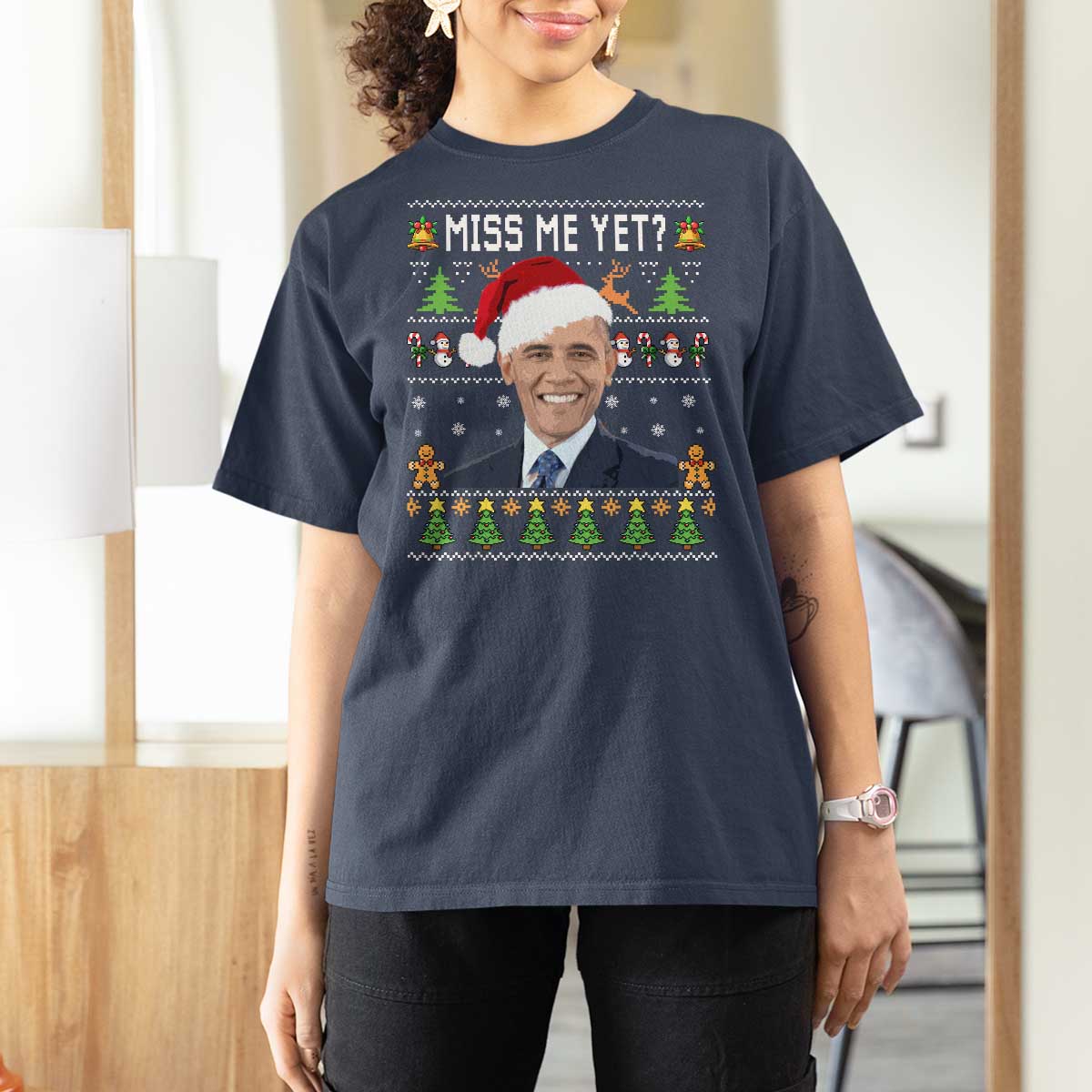Funny Obama Ugly Xmas T Shirt For Women Miss Me Yet Pajamas Ugly - Wonder Print Shop