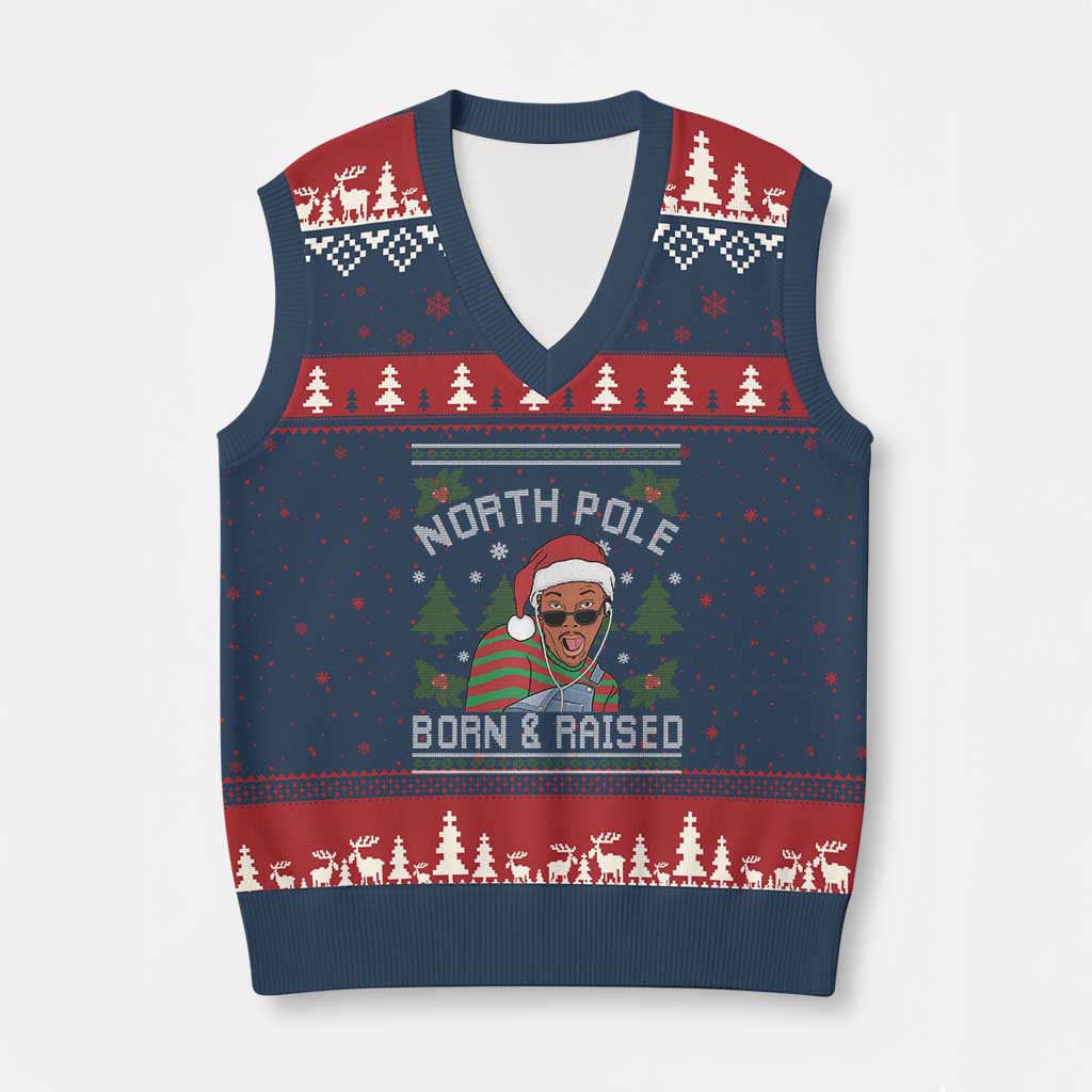 Funny Ugly Xmas V-Neck Knit Sweater Vest Fresh North Pole Born Raised Prince - Wonder Print Shop