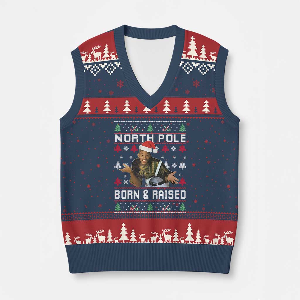 Funny Ugly Xmas V-Neck Knit Sweater Vest Fresh North Pole Born and Raised Prince - Wonder Print Shop