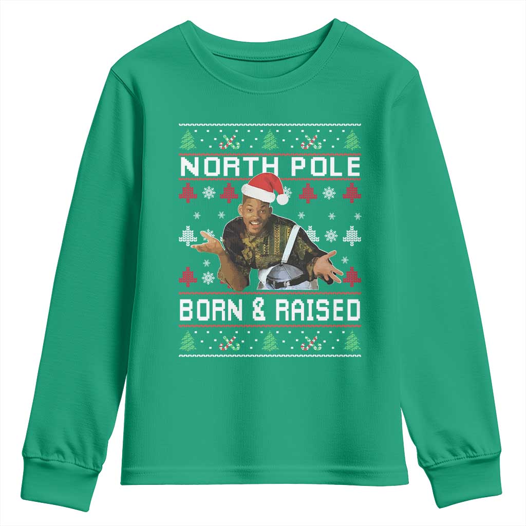 Funny Ugly Christmas Youth Sweatshirt Fresh North Pole Born and Raised Prince - Wonder Print Shop