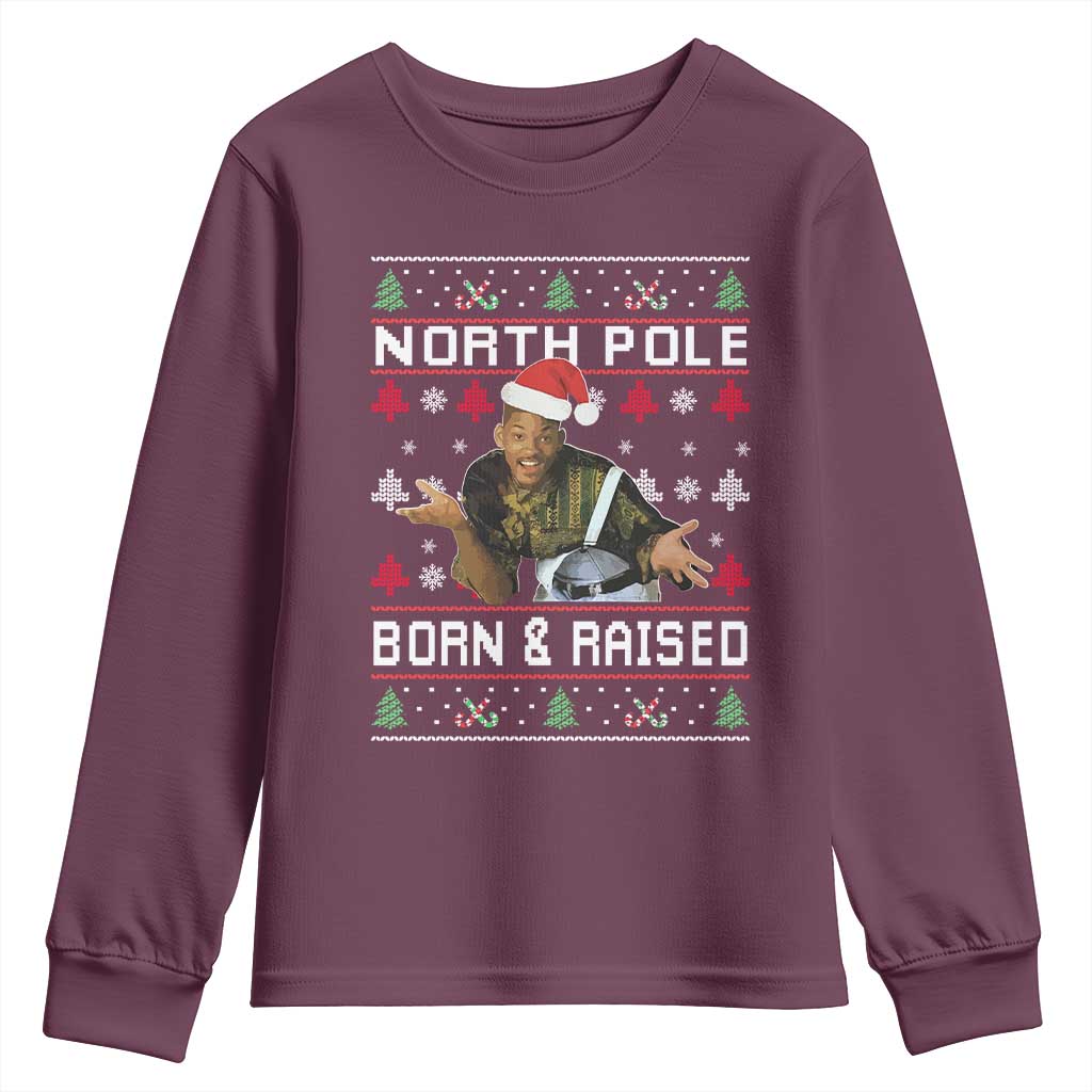 Funny Ugly Christmas Youth Sweatshirt Fresh North Pole Born and Raised Prince - Wonder Print Shop