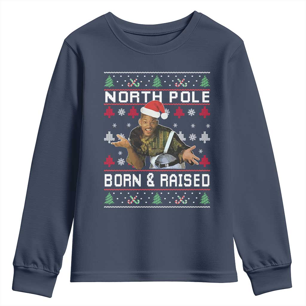 Funny Ugly Christmas Youth Sweatshirt Fresh North Pole Born and Raised Prince - Wonder Print Shop