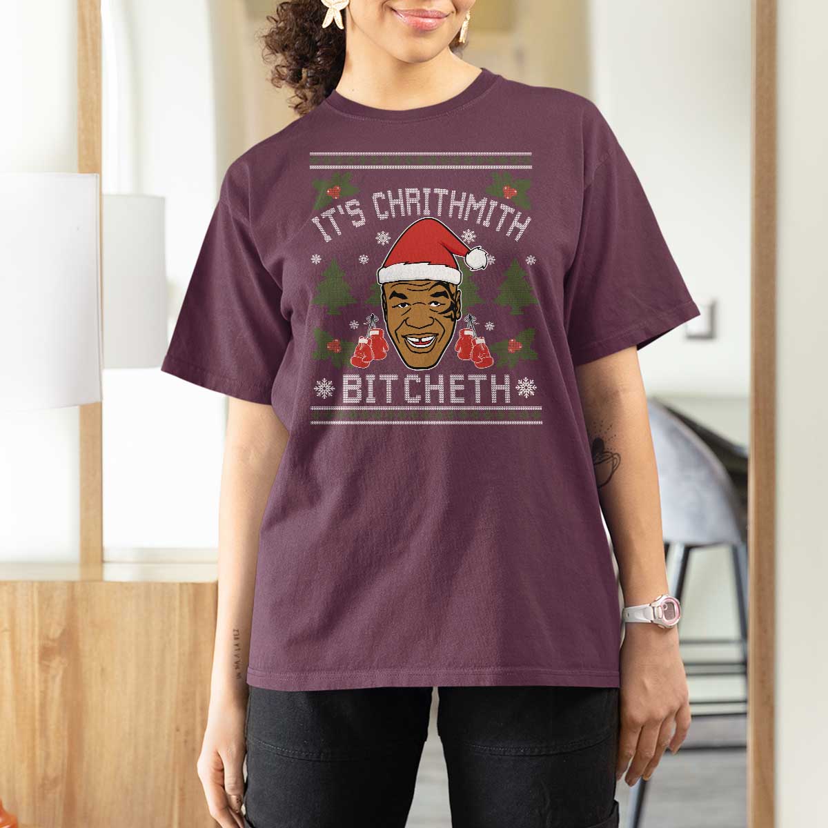 Funny Christmas T Shirt For Women Merry Chrithmith Ath Thweater Tyson Professional Boxer Ugly Xmas - Wonder Print Shop