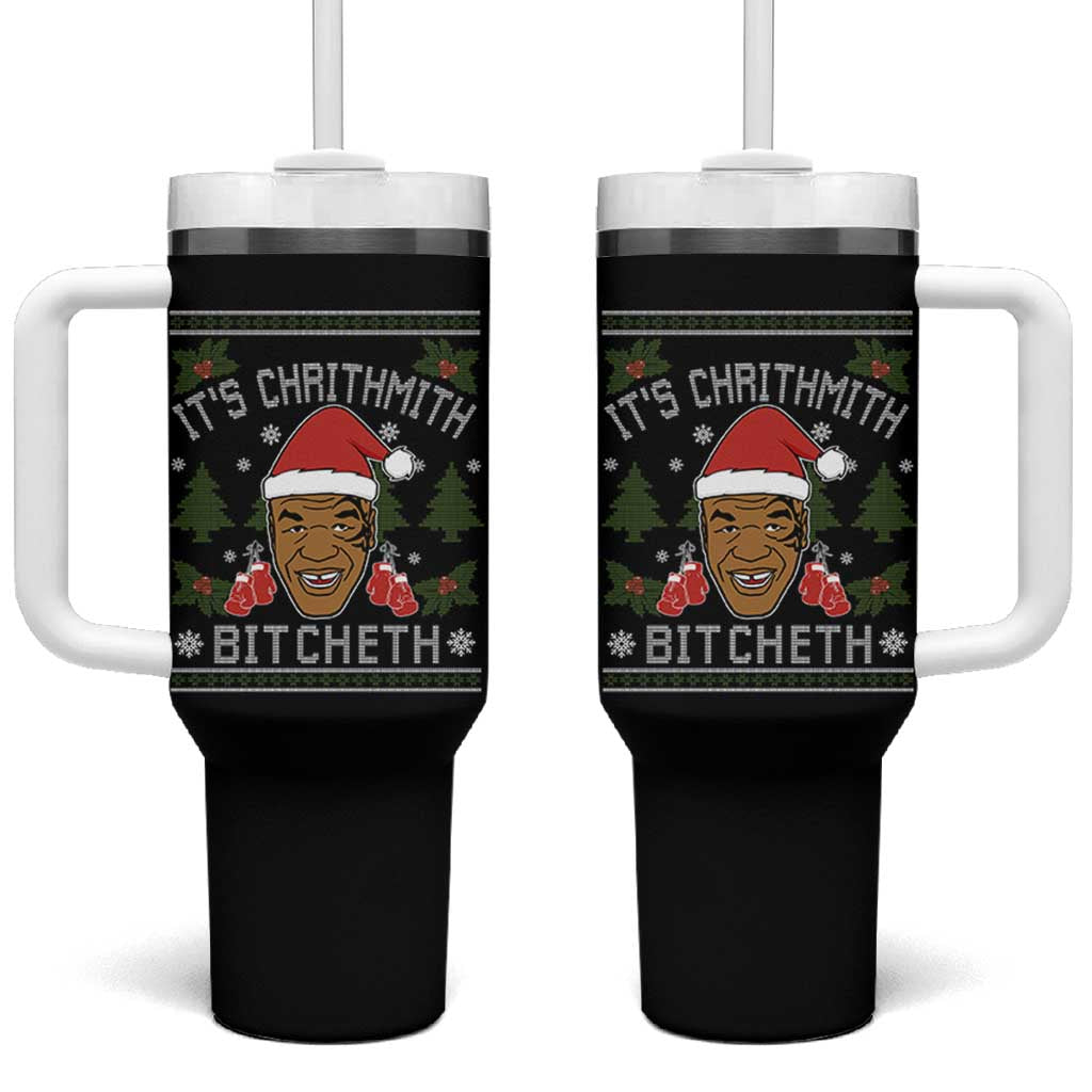 Funny Christmas Tumbler With Handle Merry Chrithmith Ath Thweater Tyson Professional Boxer Ugly Xmas - Wonder Print Shop