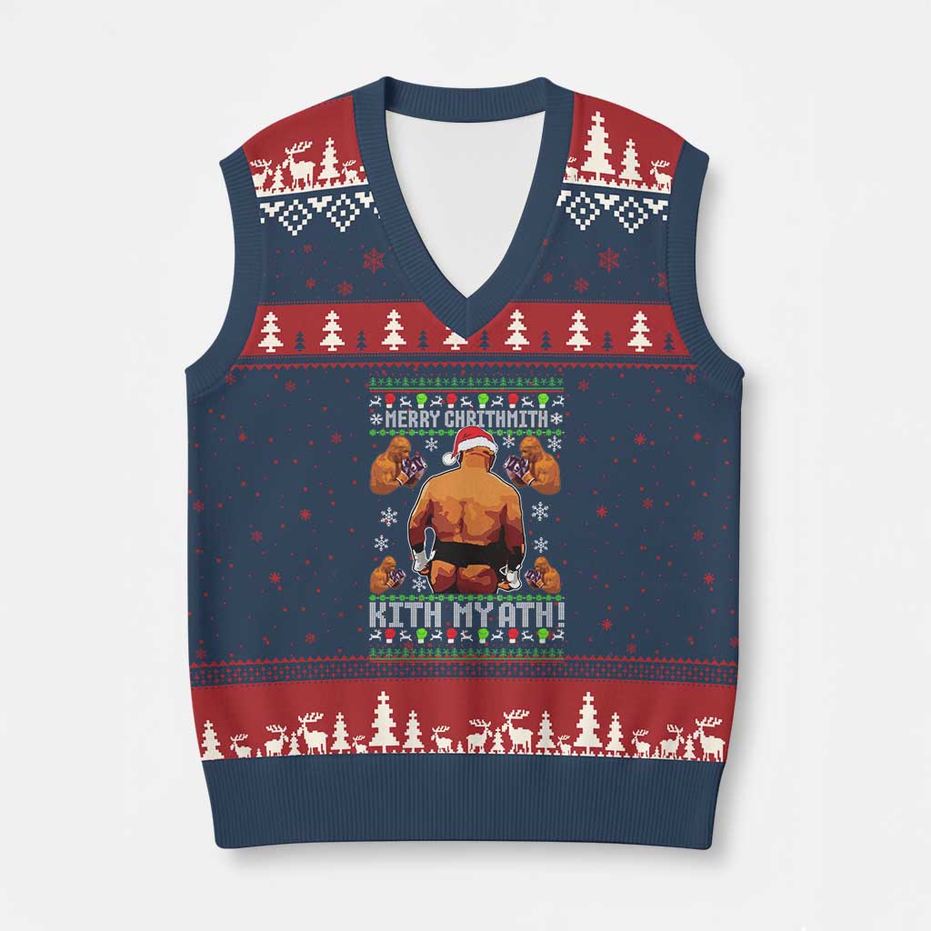Merry Chrithmith Kith My Ath Funny Ugly Xmas V-Neck Knit Sweater Vest - Wonder Print Shop
