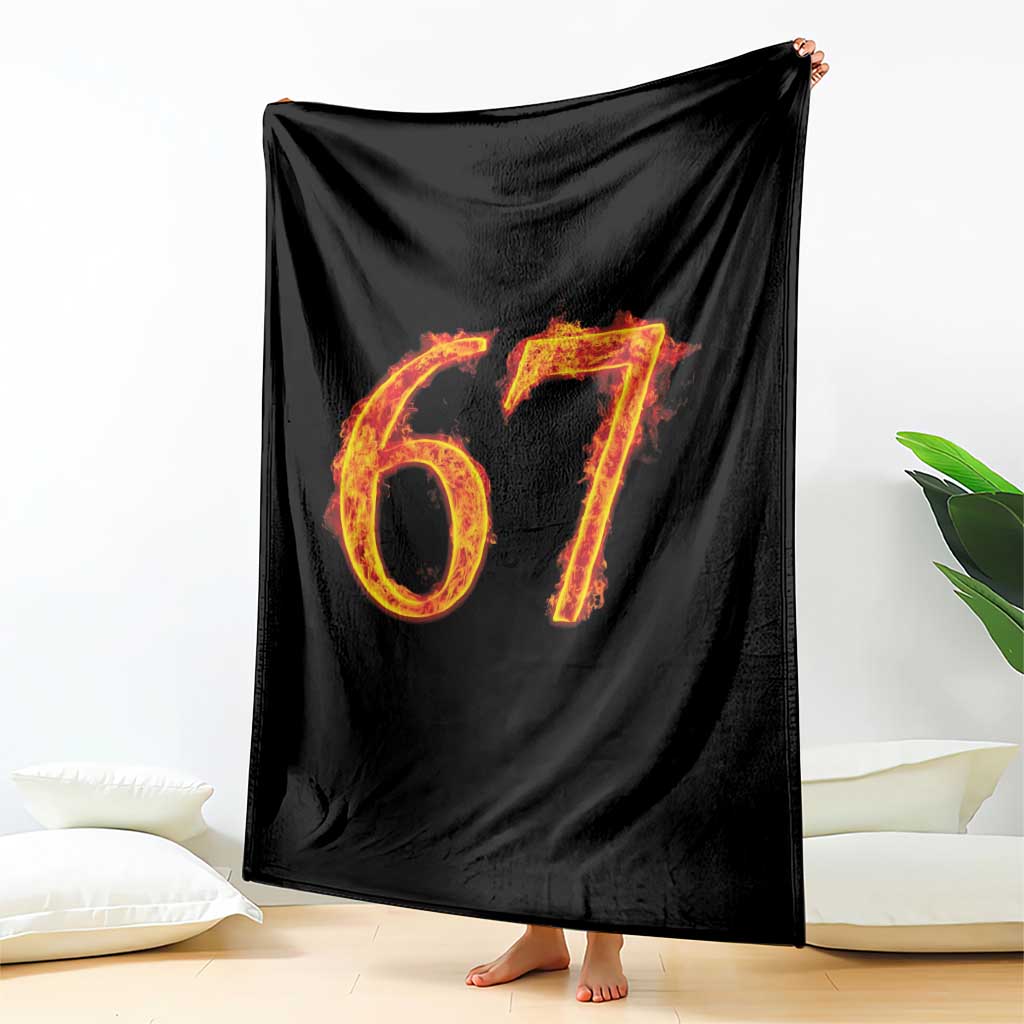 Fire Flame Number 67 Throw Blanket Funny Six Seven Gen Alpha Slang Meme Sports Team Jersey - Wonder Print Shop