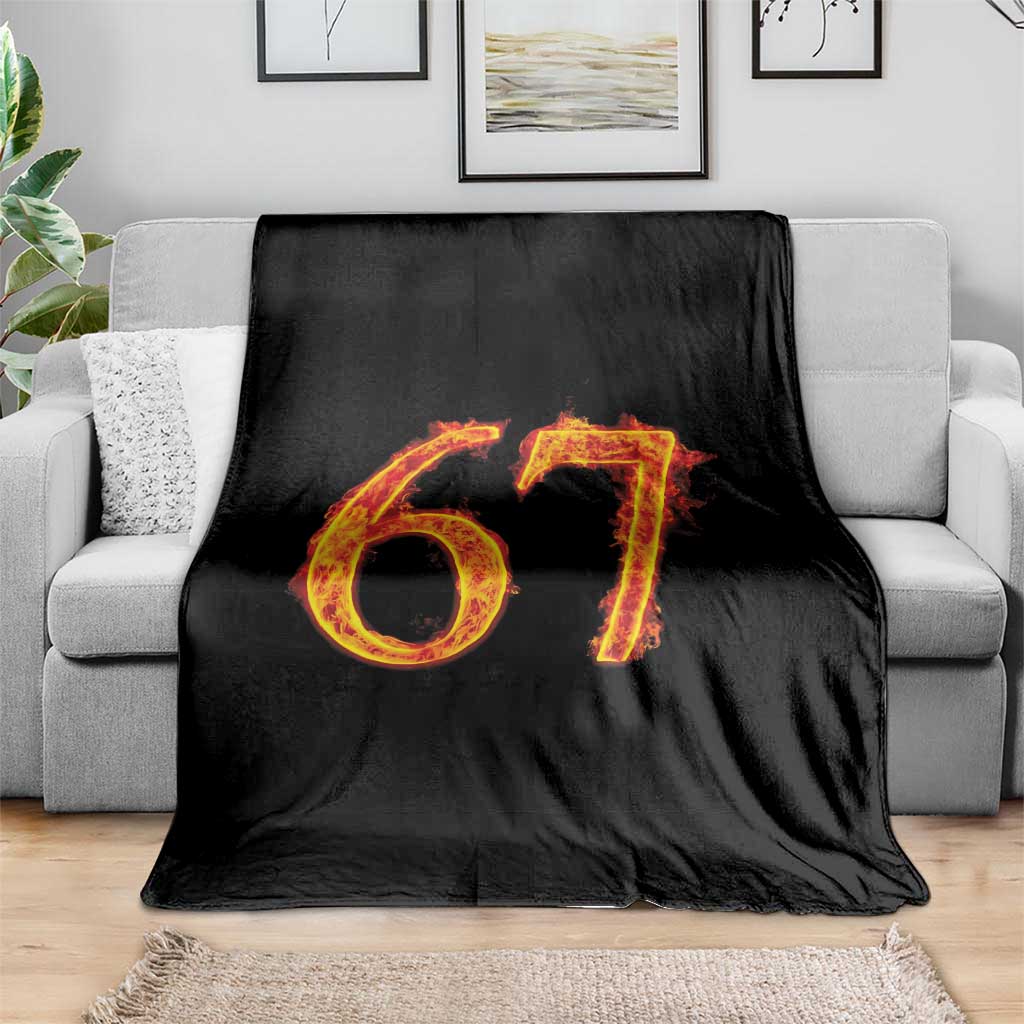 Fire Flame Number 67 Throw Blanket Funny Six Seven Gen Alpha Slang Meme Sports Team Jersey - Wonder Print Shop