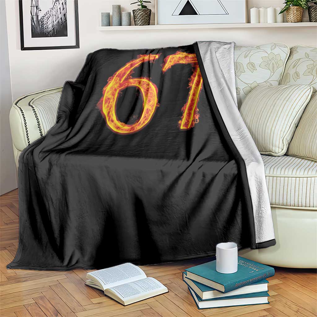 Fire Flame Number 67 Throw Blanket Funny Six Seven Gen Alpha Slang Meme Sports Team Jersey - Wonder Print Shop
