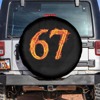 Fire Flame Number 67 Spare Tire Cover Funny Six Seven Gen Alpha Slang Meme Sports Team Jersey - Wonder Print Shop