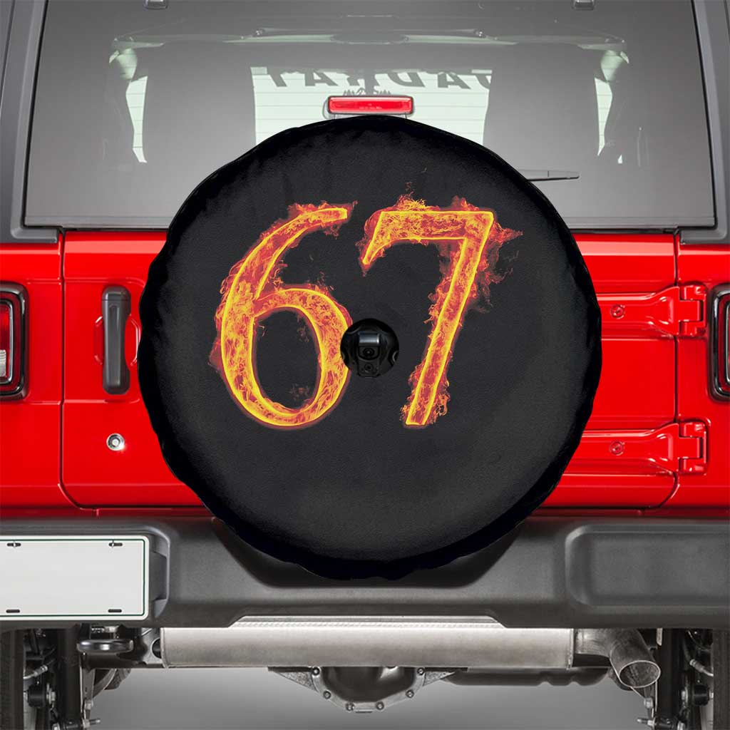 Fire Flame Number 67 Spare Tire Cover Funny Six Seven Gen Alpha Slang Meme Sports Team Jersey - Wonder Print Shop