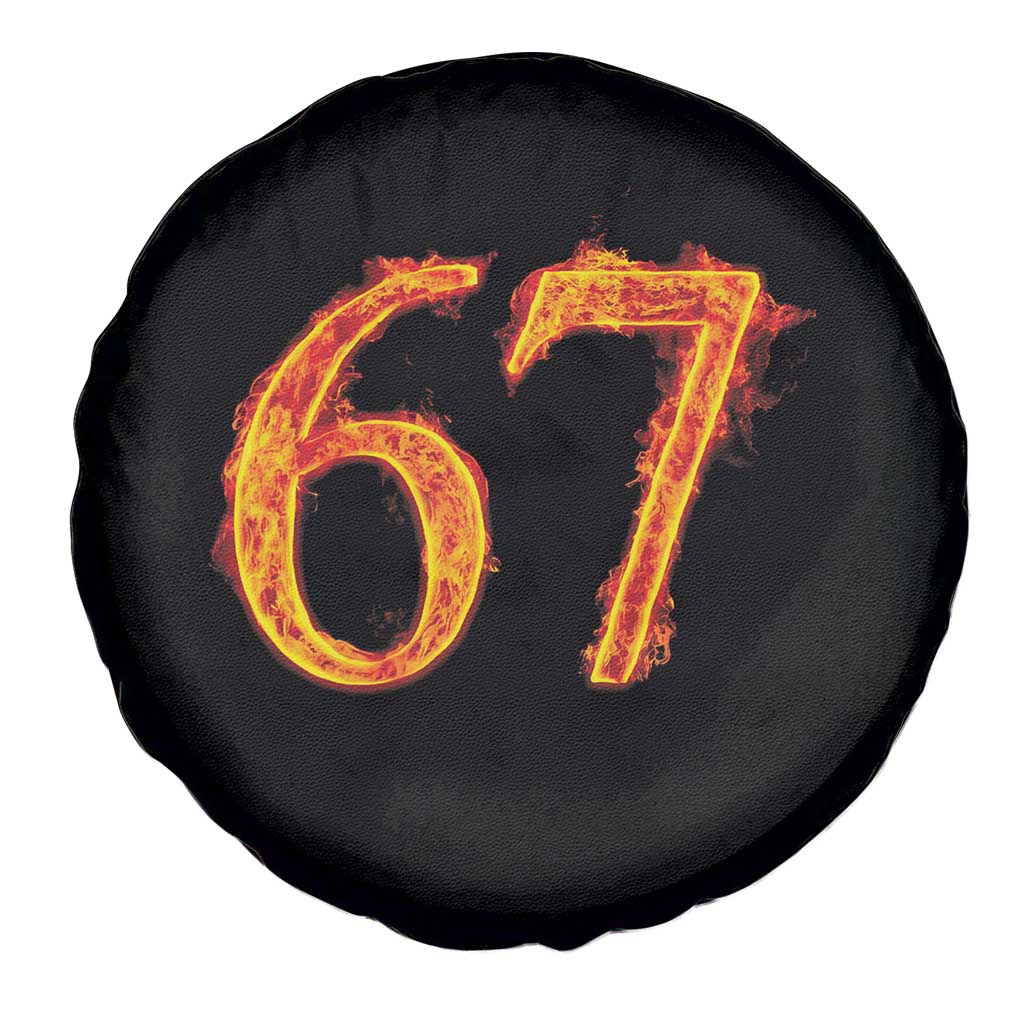 Fire Flame Number 67 Spare Tire Cover Funny Six Seven Gen Alpha Slang Meme Sports Team Jersey - Wonder Print Shop