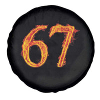 Fire Flame Number 67 Spare Tire Cover Funny Six Seven Gen Alpha Slang Meme Sports Team Jersey - Wonder Print Shop