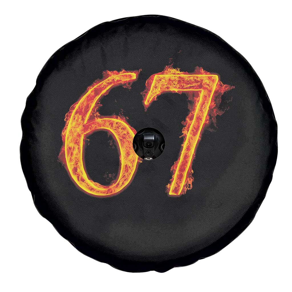 Fire Flame Number 67 Spare Tire Cover Funny Six Seven Gen Alpha Slang Meme Sports Team Jersey - Wonder Print Shop