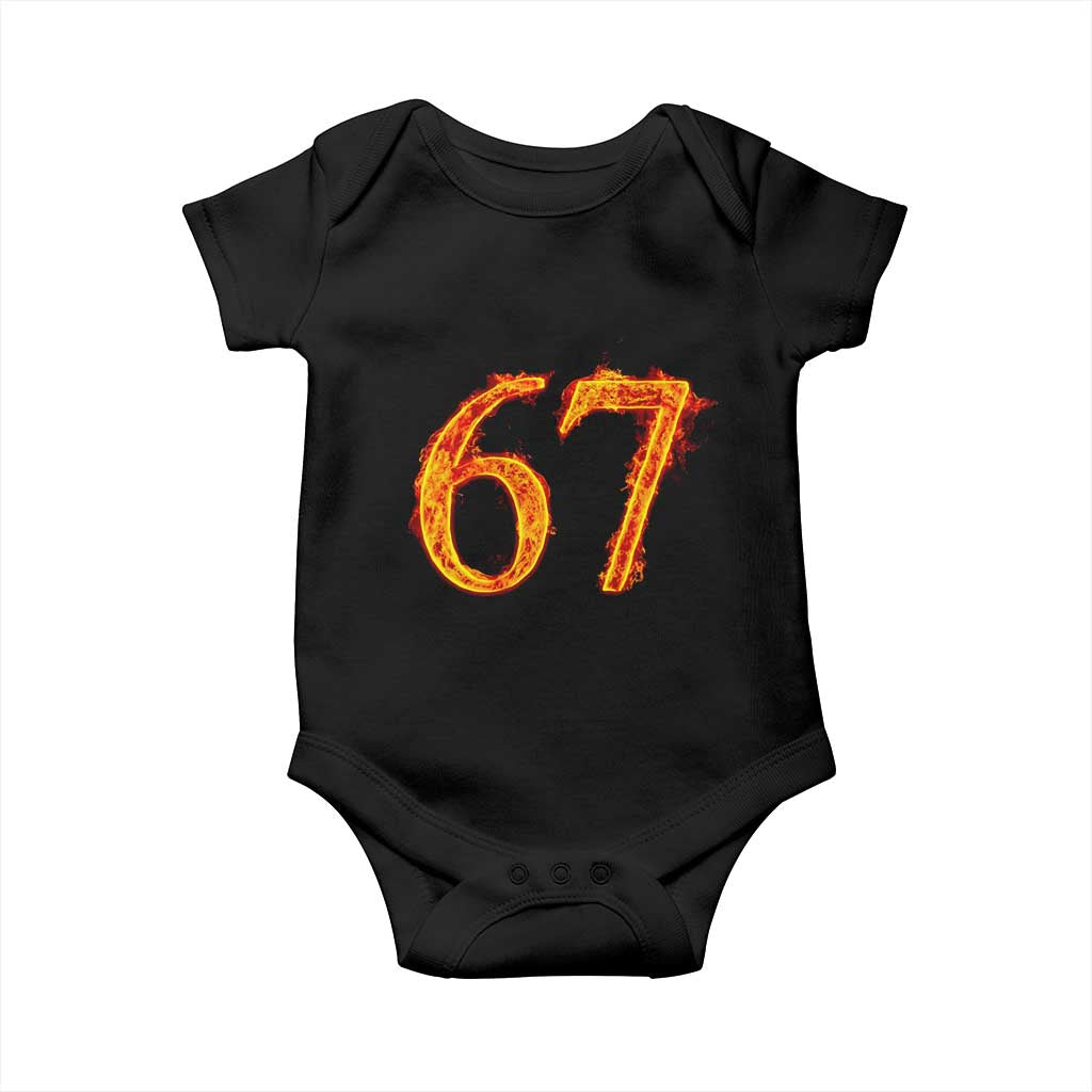 Fire Flame Number 67 Baby Onesie Funny Six Seven Gen Alpha Slang Meme Sports Team Jersey - Wonder Print Shop