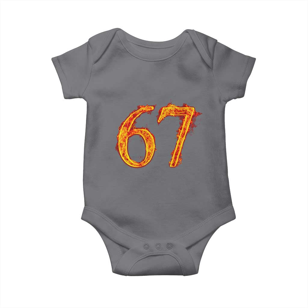 Fire Flame Number 67 Baby Onesie Funny Six Seven Gen Alpha Slang Meme Sports Team Jersey - Wonder Print Shop