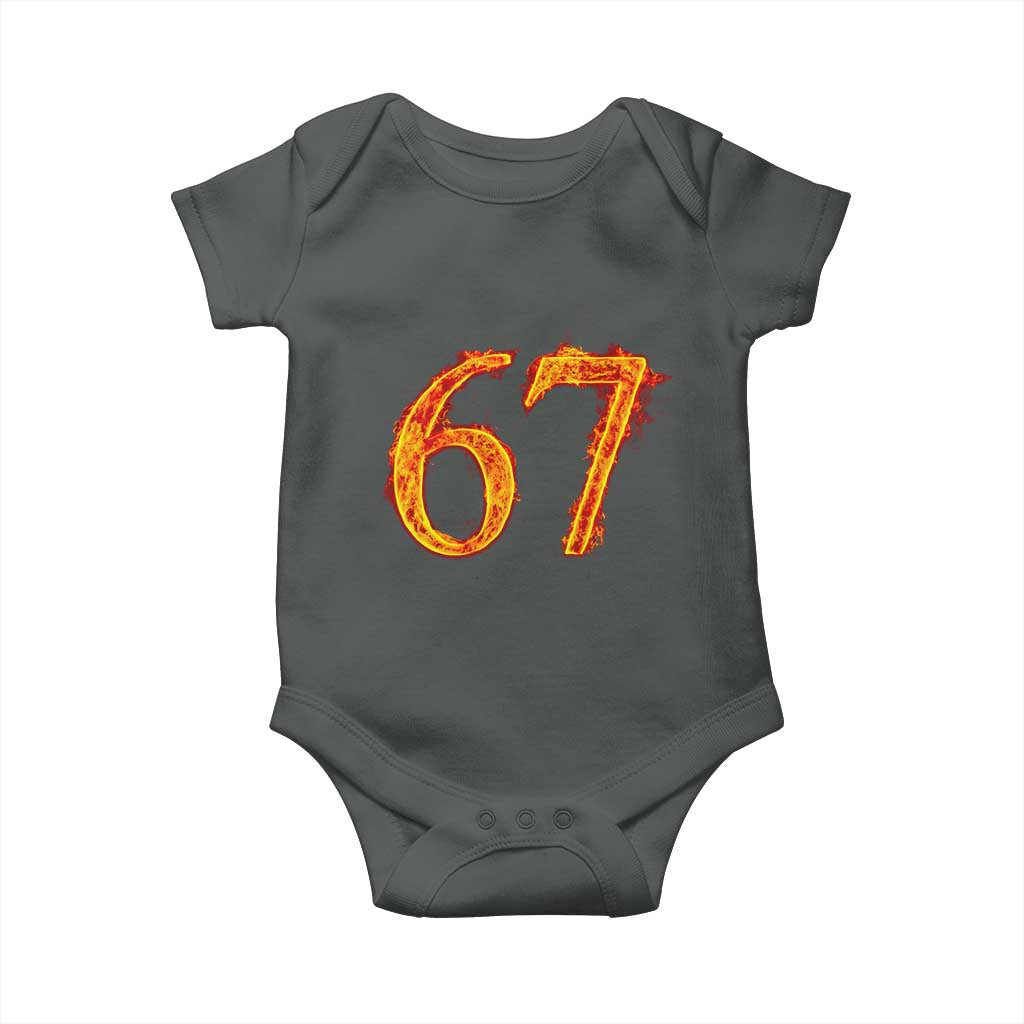 Fire Flame Number 67 Baby Onesie Funny Six Seven Gen Alpha Slang Meme Sports Team Jersey - Wonder Print Shop