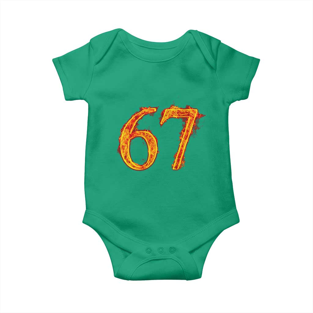 Fire Flame Number 67 Baby Onesie Funny Six Seven Gen Alpha Slang Meme Sports Team Jersey - Wonder Print Shop