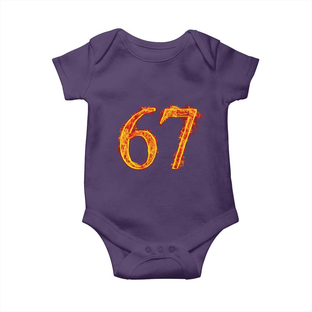 Fire Flame Number 67 Baby Onesie Funny Six Seven Gen Alpha Slang Meme Sports Team Jersey - Wonder Print Shop