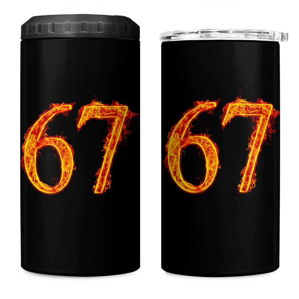 Fire Flame Number 67 4 in 1 Can Cooler Tumbler Funny Six Seven Gen Alpha Slang Meme Sports Team Jersey - Wonder Print Shop