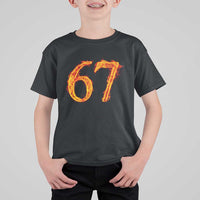 Fire Flame Number 67 T Shirt For Kid Funny Six Seven Gen Alpha Slang Meme Sports Team Jersey - Wonder Print Shop