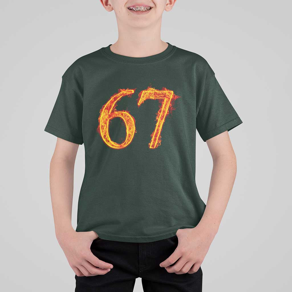 Fire Flame Number 67 T Shirt For Kid Funny Six Seven Gen Alpha Slang Meme Sports Team Jersey - Wonder Print Shop