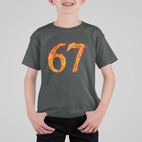 Fire Flame Number 67 T Shirt For Kid Funny Six Seven Gen Alpha Slang Meme Sports Team Jersey - Wonder Print Shop