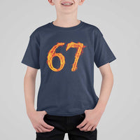 Fire Flame Number 67 T Shirt For Kid Funny Six Seven Gen Alpha Slang Meme Sports Team Jersey - Wonder Print Shop