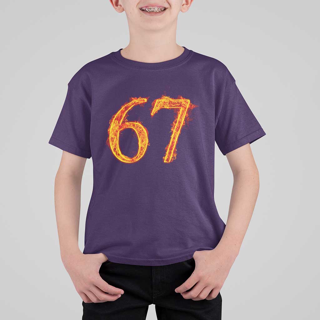 Fire Flame Number 67 T Shirt For Kid Funny Six Seven Gen Alpha Slang Meme Sports Team Jersey - Wonder Print Shop