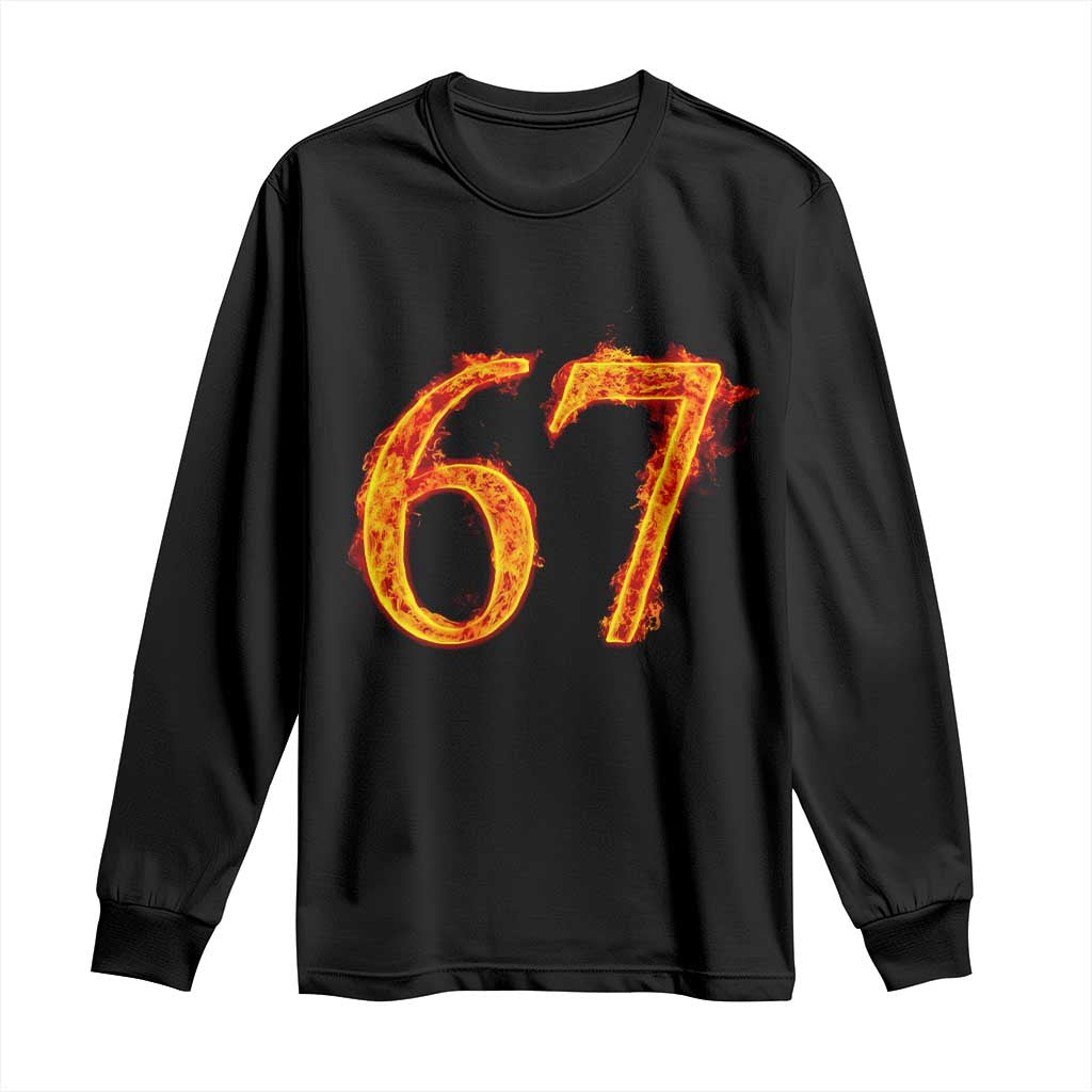 Fire Flame Number 67 Long Sleeve Shirt Funny Six Seven Gen Alpha Slang Meme Sports Team Jersey - Wonder Print Shop