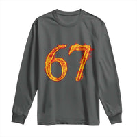 Fire Flame Number 67 Long Sleeve Shirt Funny Six Seven Gen Alpha Slang Meme Sports Team Jersey - Wonder Print Shop