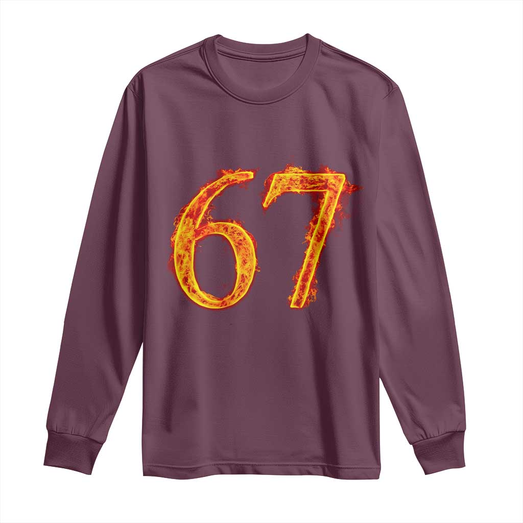 Fire Flame Number 67 Long Sleeve Shirt Funny Six Seven Gen Alpha Slang Meme Sports Team Jersey - Wonder Print Shop