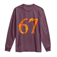 Fire Flame Number 67 Long Sleeve Shirt Funny Six Seven Gen Alpha Slang Meme Sports Team Jersey - Wonder Print Shop